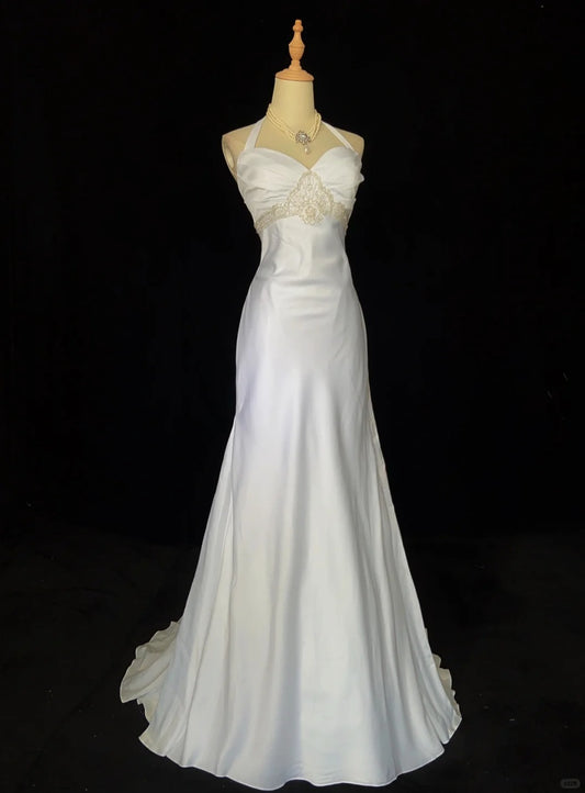 Elegant Prom Dress Halter Pleated Prom Gown Evening Dress Birthday Party Dress Wedding Dress  D2424