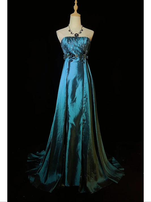 Superbe robe de bal trapèze bustier plissée à fleurs, longue robe de soirée, robe de gala, robe de dîner d'affaires D2428