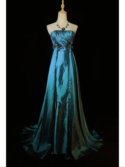 Superbe robe de bal trapèze bustier plissée à fleurs, longue robe de soirée, robe de gala, robe de dîner d'affaires D2428