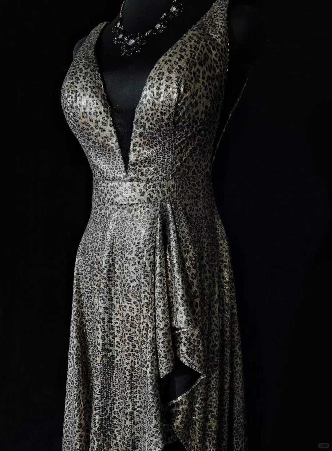 Robe de bal sexy à col en V et dos nu, imprimé léopard, longue, robe de soirée, robe de gala, robe de dîner d'affaires, D2429