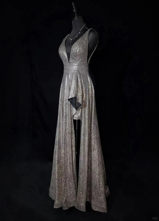 Robe de bal sexy à col en V et dos nu, imprimé léopard, longue, robe de soirée, robe de gala, robe de dîner d'affaires, D2429