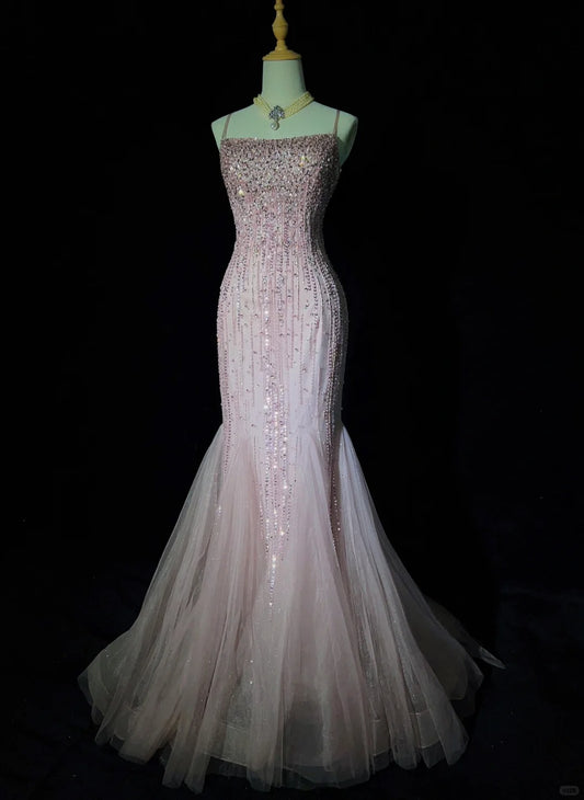 Robe de bal scintillante à bretelles spaghetti, style sirène, robe de soirée, robe de gala, robe de dîner d'affaires, D2434