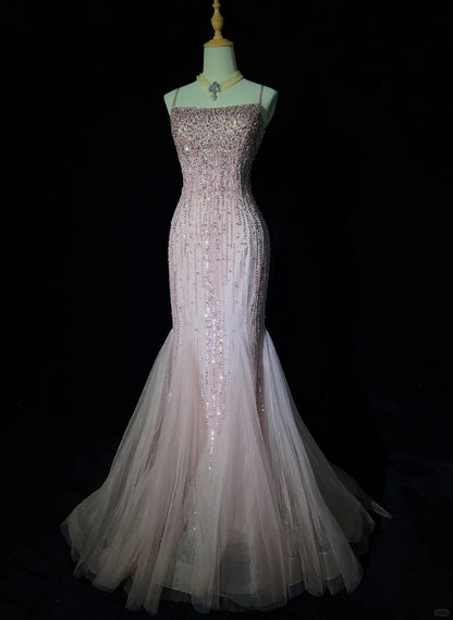 Robe de bal scintillante à bretelles spaghetti, style sirène, robe de soirée, robe de gala, robe de dîner d'affaires, D2434