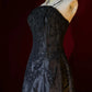 Robe de bal trapèze noire à fines bretelles, robe de soirée, robe de gala, robe de soirée d'affaires, D2437