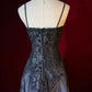 Robe de bal trapèze noire à fines bretelles, robe de soirée, robe de gala, robe de soirée d'affaires, D2437