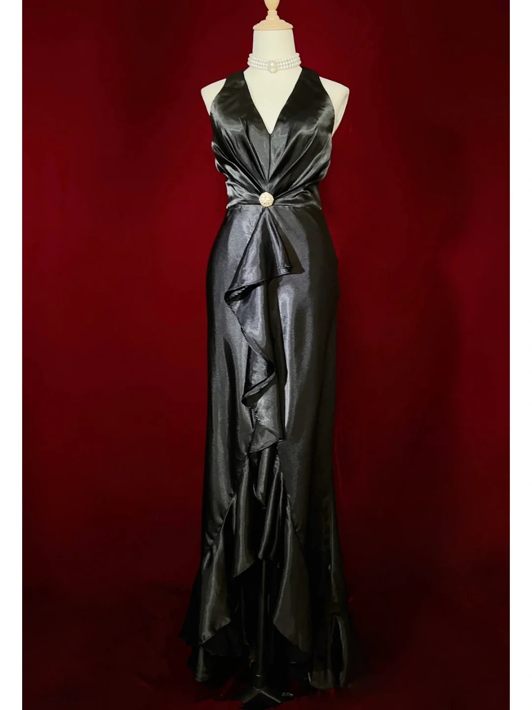 Charmante robe de bal à col en V et dos nu, à volants, robe de soirée, robe de gala, robe de dîner d'affaires, D2440