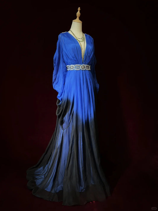 Robe de bal élégante, col en V, robe de soirée plissée, robe de gala, robe de dîner d'affaires D2441