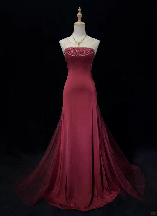 Charmante robe de bal à col ras du cou, longueur au sol, robe de soirée, robe de gala, robe de dîner d'affaires D2444