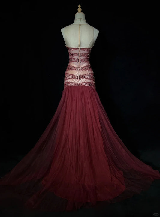 Charmante robe de bal à col ras du cou, longueur au sol, robe de soirée, robe de gala, robe de dîner d'affaires D2444