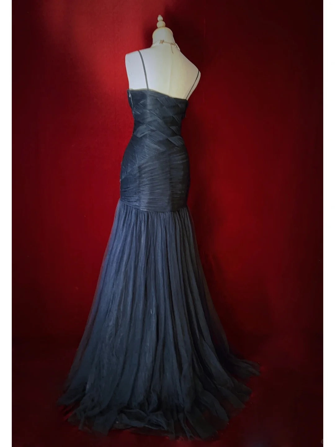 Robe de bal élégante, coupe trapèze, bretelles spaghetti, plissée, robe de soirée, robe de gala, robe de dîner d'affaires, D2446