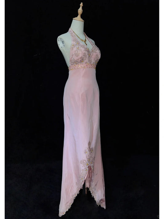 Sweet Prom Dress Halter Asymmetrical Hem Prom Gown Evening Dress Gala Dress Business Dinner Dress  D2451