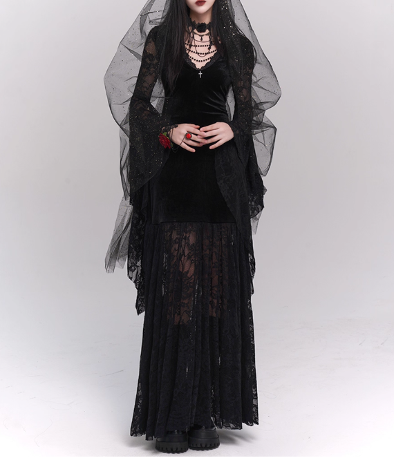 Newest Halloween Costume Black Women Teenage Girl Dress Long Sleeves Gothic Dress Party Dress    D2458