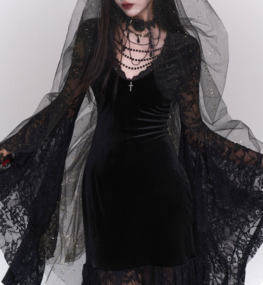 Newest Halloween Costume Black Women Teenage Girl Dress Long Sleeves Gothic Dress Party Dress    D2458