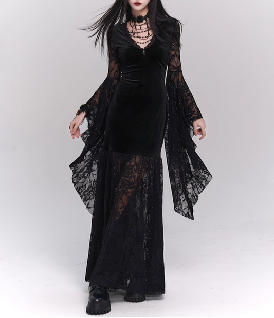 Newest Halloween Costume Black Women Teenage Girl Dress Long Sleeves Gothic Dress Party Dress    D2458