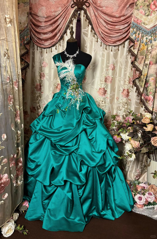 Stunning Prom Dress One Shoulder Pleated Ball Gown Evening Dress Dancing Dress Sweet 16 Dress  D2462