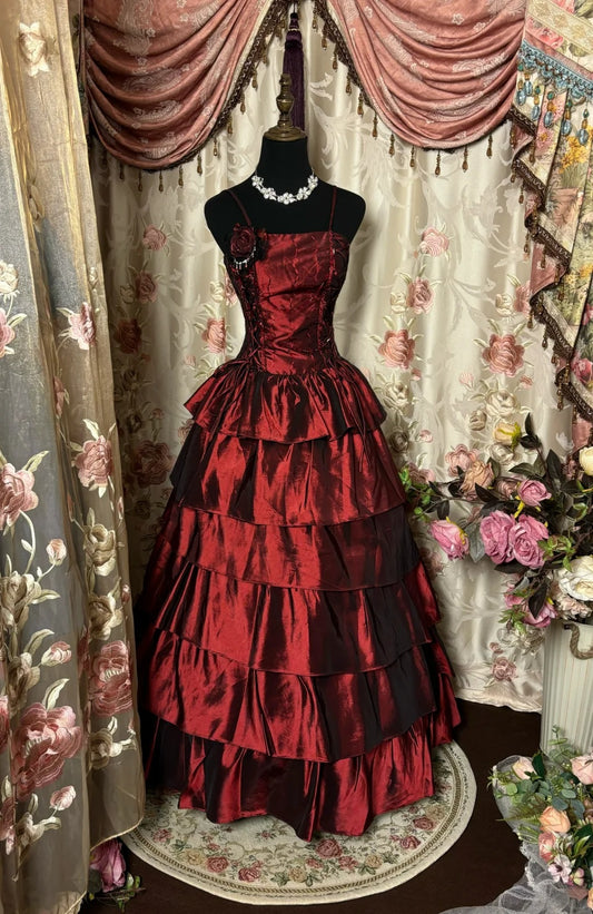 Charming Prom Dress Spaghetti Strapless Tiered Ball Gown Evening Dress Dancing Dress Birthday Party Dress  D2464