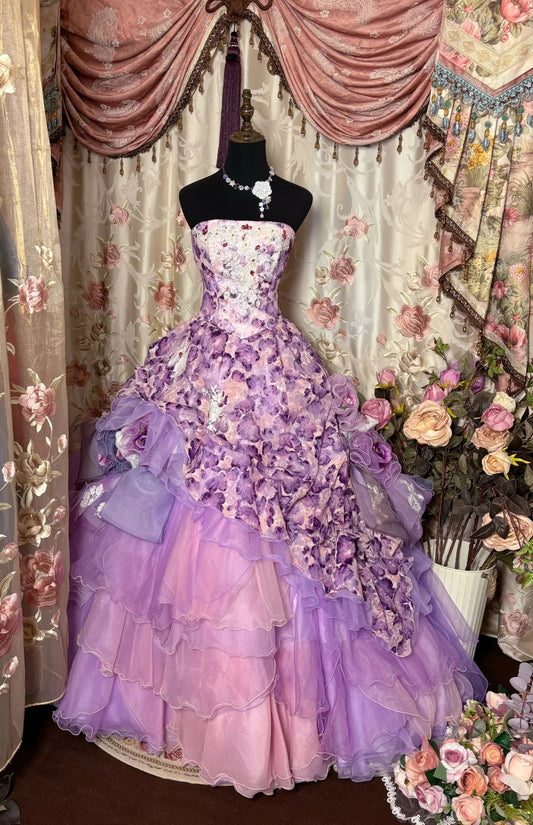 Sweet Ball Gown Strapless Tiered Prom Dress Evening Dress Quinceanera Dress Party Dress  D2467