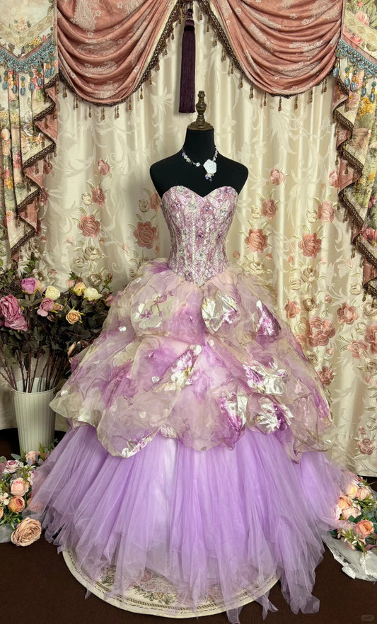 Sweet Prom Dress Sweetheart Pleated Print Ball Gown Evening Dress Masquerade Ball  D2468