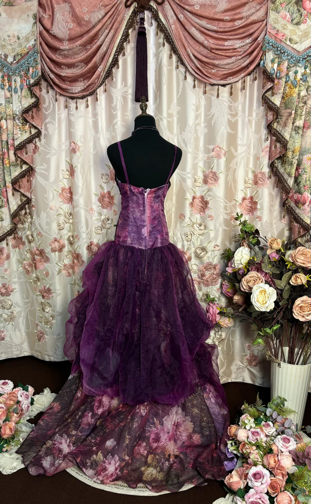 Charmante robe de bal à bretelles spaghetti en tulle fleuri, robe de soirée, robe de gala D2470