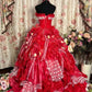 Cute Prom Dress Strapless Pleated Ruffle Ball Gown Evening Dress Dancing Dress Masquerade Ball D2472