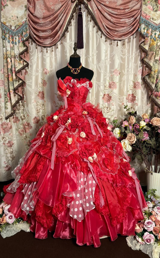 Cute Prom Dress Strapless Pleated Ruffle Ball Gown Evening Dress Dancing Dress Masquerade Ball D2472