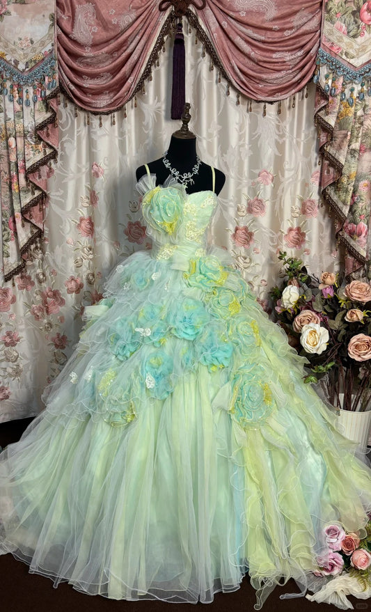 Sweet Prom Dress Spaghetti Straps Ruffle Pleated Ball Gown Evening Dress Masquerade Ball D2473