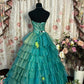 Charming Prom Dress Strapless Pleated Tiered Ball Gown Evening Dress Dancing Dress Masquerade Ball D2474