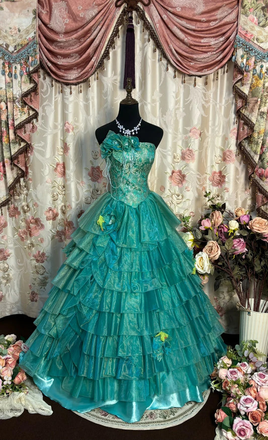 Charming Prom Dress Strapless Pleated Tiered Ball Gown Evening Dress Dancing Dress Masquerade Ball D2474