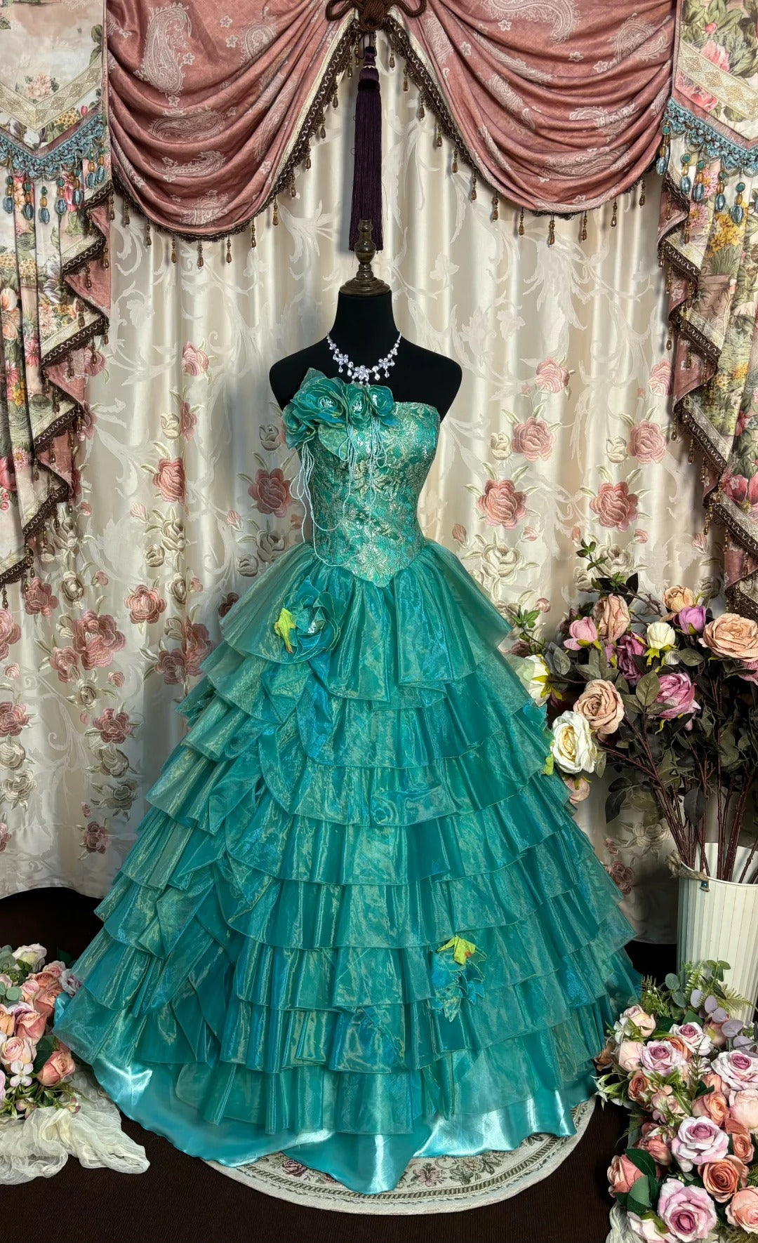 Charming Prom Dress Strapless Pleated Tiered Ball Gown Evening Dress Dancing Dress Masquerade Ball D2474