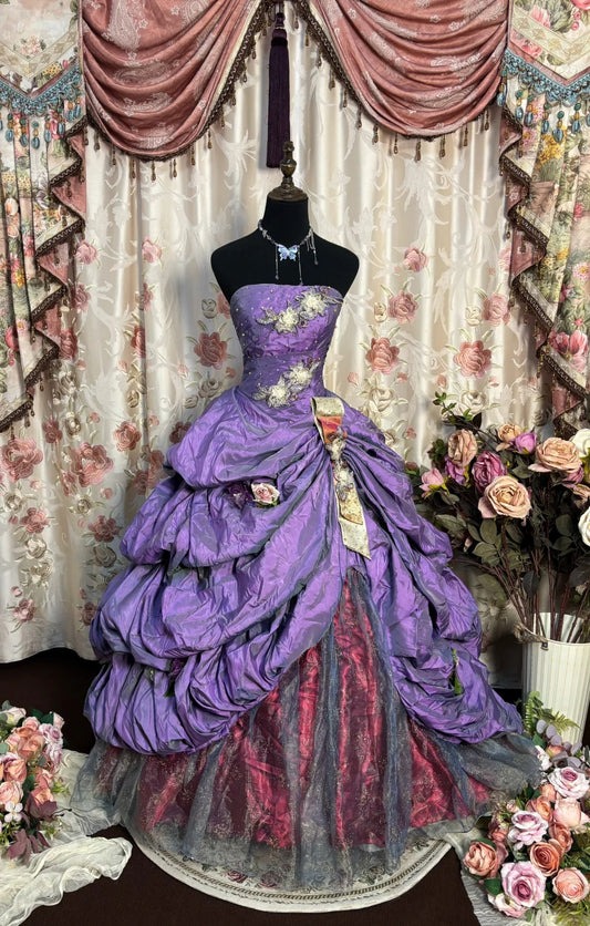 Pretty Prom Dress Strapless Pleated Ball Gown Evening Dress Gala Dress Masquerade Ball  D2484