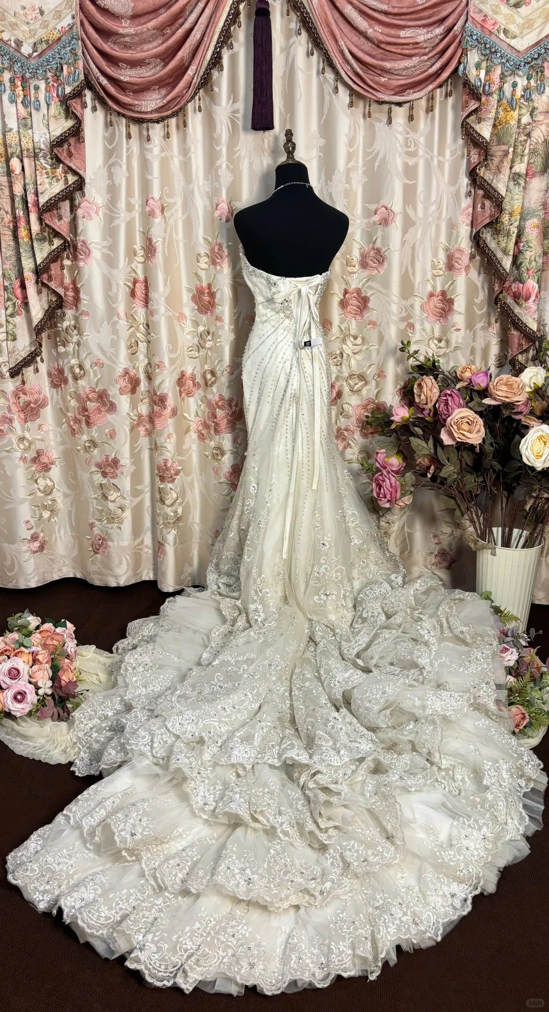 Robe de mariée sirène longue en dentelle, décolleté en cœur, perles, robe de soirée, robe de bal, D2487