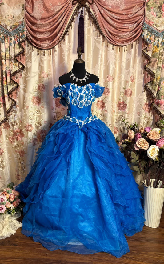 Pretty Prom Dress Sweetheart Flower Ruffle Pleated Ball Gown Evening Dress Gala Dress Masquerade Ball  D2490