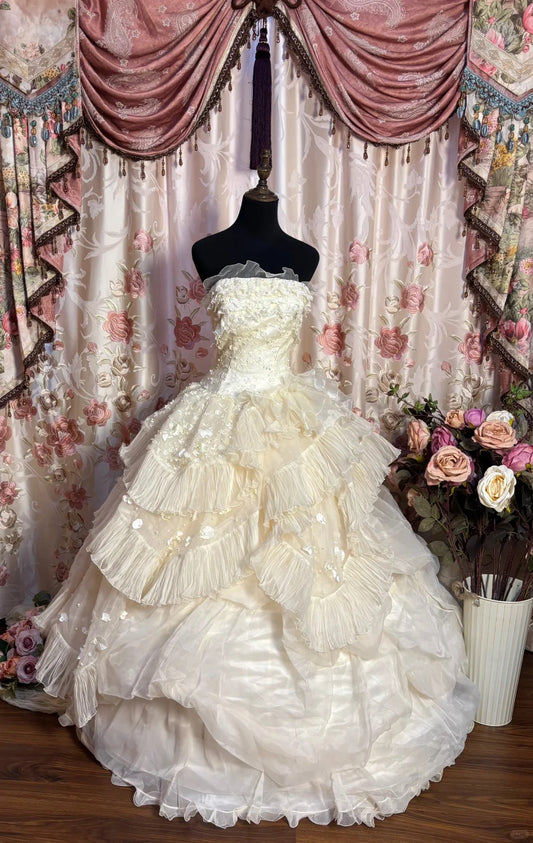 Elegant Prom Dress Strapless Pleated Ruffle Ball Gown Evening Dress Gala Dress Masquerade Ball  D2491