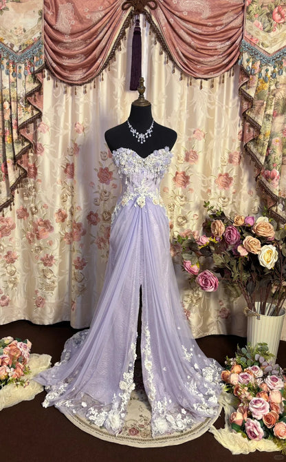 Atemberaubendes Ballkleid mit Herzausschnitt und Blumenmuster, geteiltes Ballkleid, Abendkleid, Galakleid D2492