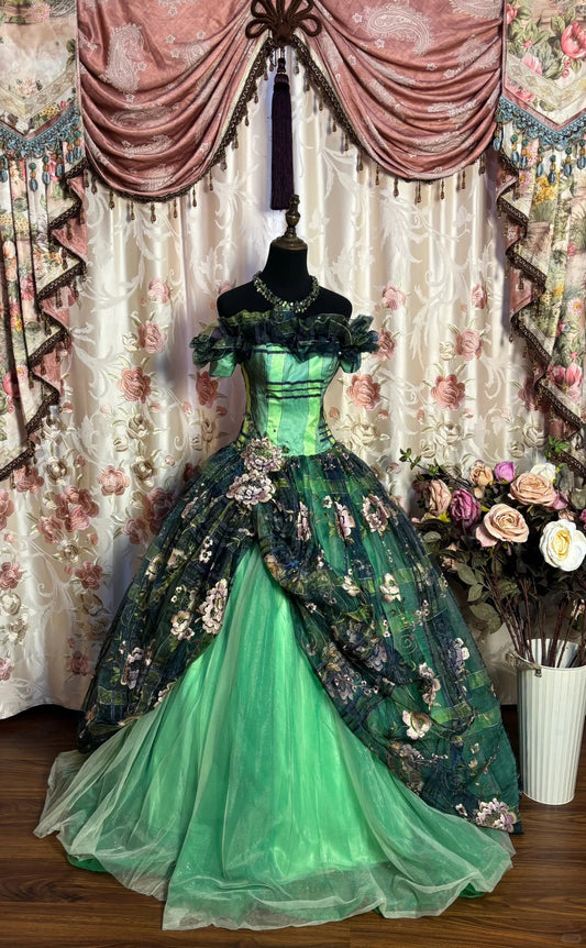 Pretty Prom Dress Off Shoulder Flower Ball Gown Evening Dress Gala Dress  D2494