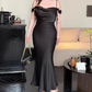 Elegant Prom Dress Spaghetti Straps Black Prom Gown Evening Dress Party Dress Gala Dress D2497