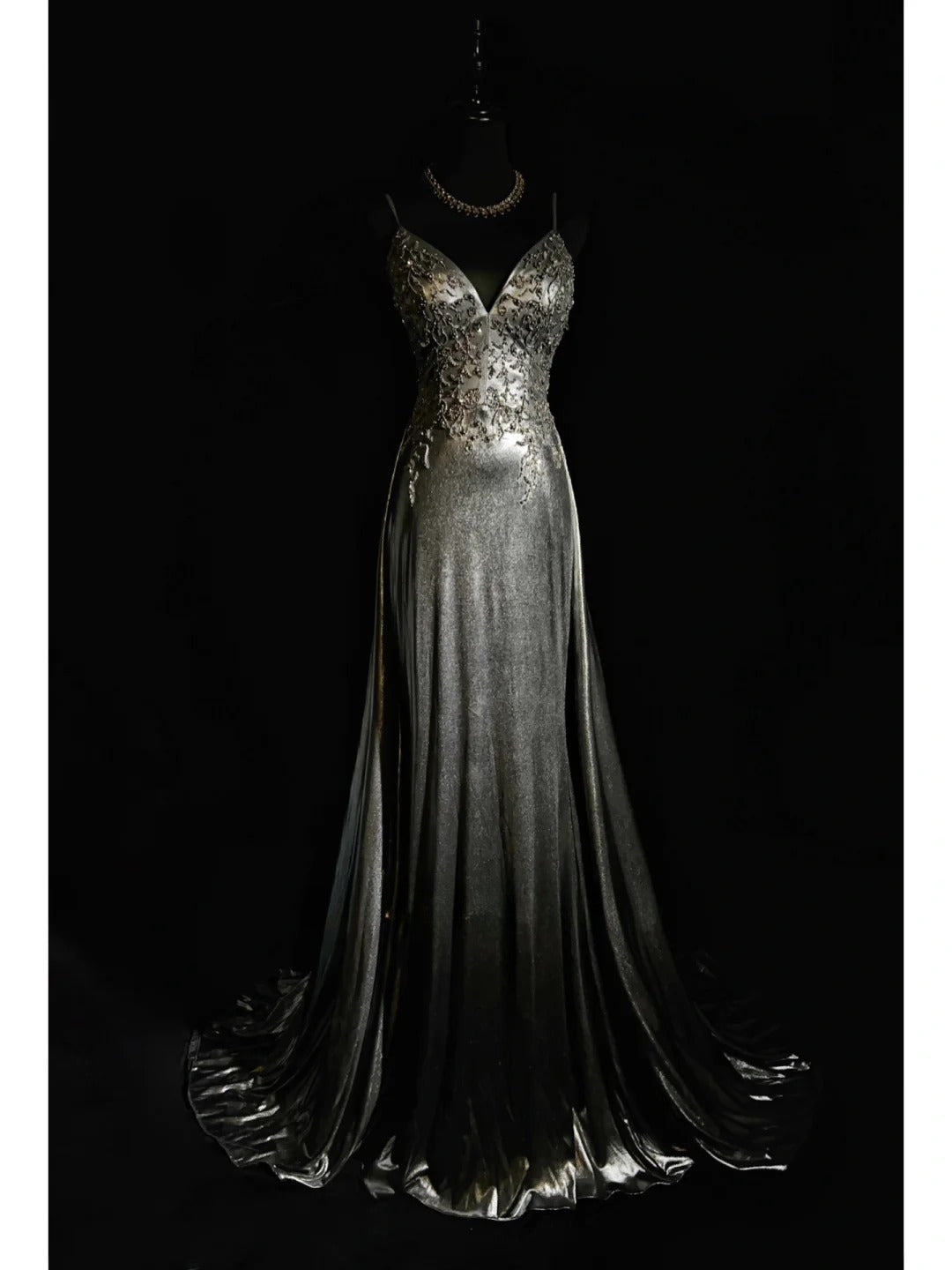 Superbe robe de bal trapèze à col en V, robe de soirée, robe de gala, robe de dîner d'affaires D2504