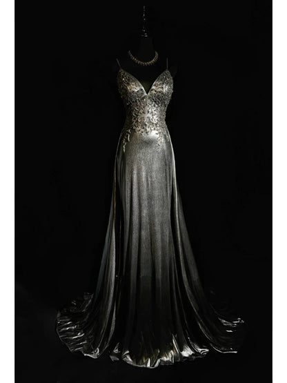 Superbe robe de bal trapèze à col en V, robe de soirée, robe de gala, robe de dîner d'affaires D2504