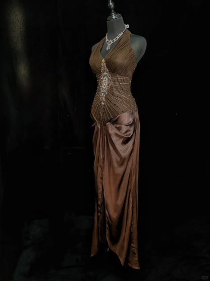 Superbe robe de bal dos nu plissée, robe de soirée, robe de gala, robe de dîner d'affaires D2511