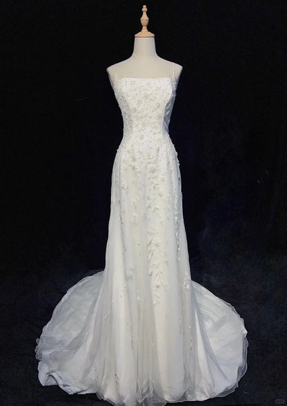 Robe de mariée élégante à bretelles spaghetti, robe de bal, robe de soirée, robe de gala D2512