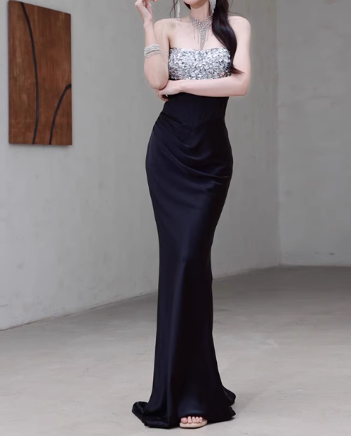 Robe de bal sexy sans bretelles, robe de soirée en cristal, robe de gala D2527