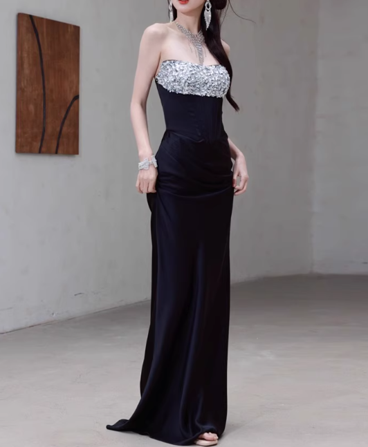 Robe de bal sexy sans bretelles, robe de soirée en cristal, robe de gala D2527