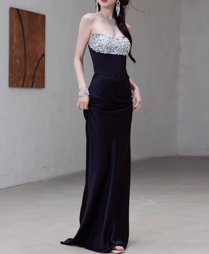 Robe de bal sexy sans bretelles, robe de soirée en cristal, robe de gala D2527