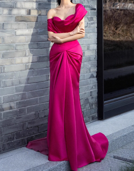 Charmante robe de bal à épaules dénudées, plissée, style sirène, robe de soirée, robe de gala, D2531