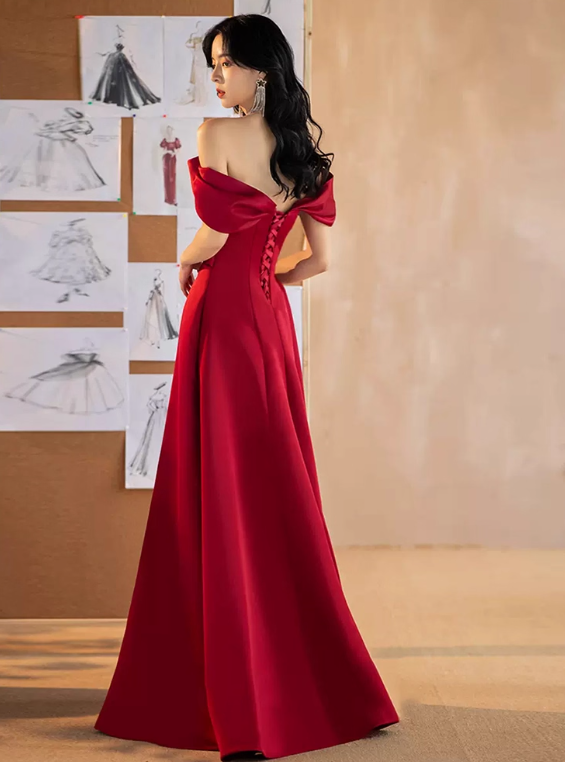 Robe de bal élégante coupe trapèze rouge vin, robe de soirée, robe de gala, D2535