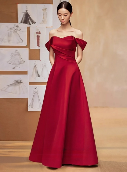 Robe de bal élégante coupe trapèze rouge vin, robe de soirée, robe de gala, D2535