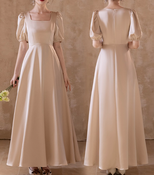 Minimalist A Line Square Neck Bridesmaid Dress D2543