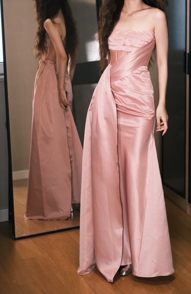 Robe de bal trapèze plissée sans bretelles, robe de soirée, robe de gala, D2552