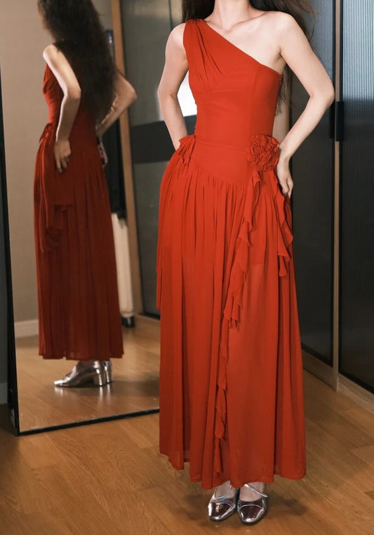 Beauty Ballkleid One Shoulder Plissee Ballkleid Abendkleid Galakleid D2553