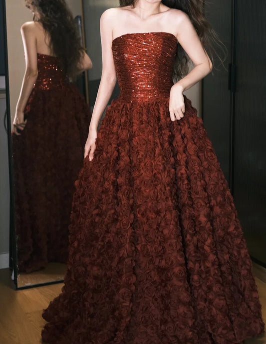 Superbe robe de bal bustier à fleurs, robe de soirée, robe de gala D2554